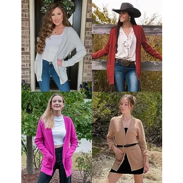 MEROKEETY Women's 2024 Fall Open Front Waffle Knit Cardigan Long Sleeve Cozy Knit Sweaters with Pockets, Magenta, Medium