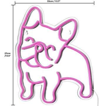 French Bulldog Neon Sign for Wall Decor Cute Puppy Pink LED Neon Dog Night Light USB Operated French...