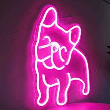 French Bulldog Neon Sign for Wall Decor Cute Puppy Pink LED Neon Dog Night Light USB Operated Frenchie Gifts Pet Shop Business Sign Bedroom Wall Party Bull Dogs Gifts (Pink)