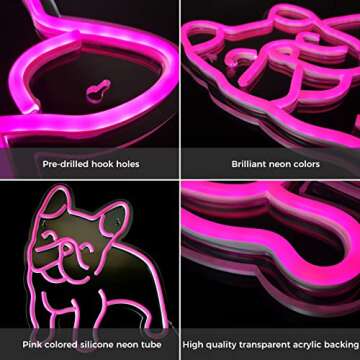 French Bulldog Neon Sign for Wall Decor Cute Puppy Pink LED Neon Dog Night Light USB Operated Frenchie Gifts Pet Shop Business Sign Bedroom Wall Party Bull Dogs Gifts (Pink)