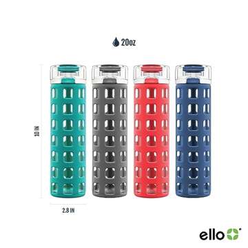 Ello Syndicate 20oz Reusable Glass Water Bottle with One-Touch Leak Proof Flip Lid and Protective Non-Slip Silicone Sleeve and Carry Loop for Coffee, Tea and Water, BPA-free Dishwasher Safe, Coral