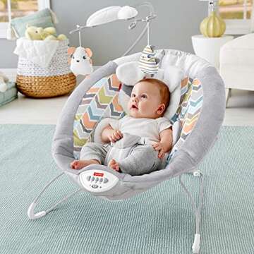 Fisher-Price Sweet Snugapuppy Deluxe Bouncer, portable bouncing baby seat with overhead mobile, musi...