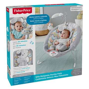 Fisher-Price Sweet Snugapuppy Deluxe Bouncer, portable bouncing baby seat with overhead mobile, music, and calming vibrations