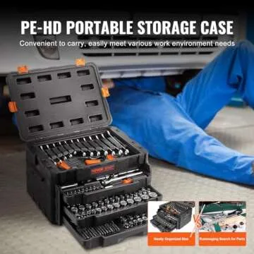 VEVOR Mechanics Tool Set and Socket Set, 1/4" 3/8" 1/2" Drive Deep and Standard Sockets, 450 Pcs SAE and Metric Mechanic Tool Kit with Bits, Combination Wrench, Hex Wrenches, Accessories, Storage Case