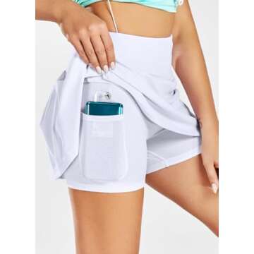 BALEAF Women's 13" Tennis Skirts Golf Skort High Waisted Athletic Pleated Pockets Linner Running Sports Workout Casual White S