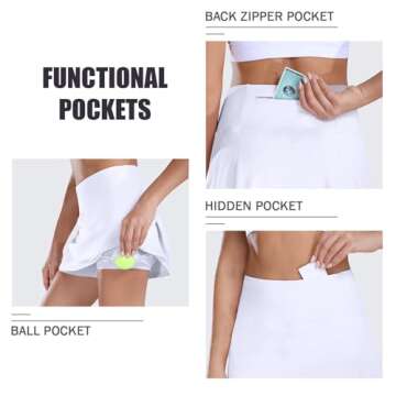 BALEAF Women's 13" Tennis Skirts Golf Skort High Waisted Athletic Pleated Pockets Linner Running Sports Workout Casual White S