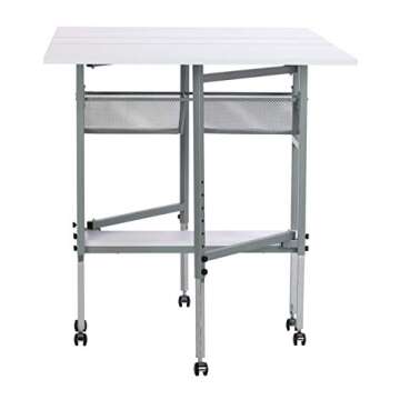 Sew Ready Hobby and Cutting Table - 58.75" W x 36.5" D White Arts and Crafts Table with 2 Mesh Storage Drawers, Silver/White