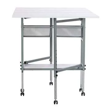 Sew Ready Hobby and Cutting Table - 58.75" W x 36.5" D White Arts and Crafts Table with 2 Mesh Storage Drawers, Silver/White