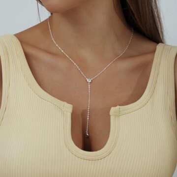 MIDEEO Silver Diamond Drop Necklace Silver Plated Dainty Lariat Necklaces for Women CZ Lariat Y Necklace Bridesmaid Jewelry Gift