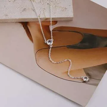 MIDEEO Silver Diamond Drop Necklace Silver Plated Dainty Lariat Necklaces for Women CZ Lariat Y Necklace Bridesmaid Jewelry Gift