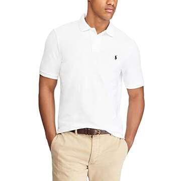 POLO RALPH LAUREN Men Custom Fit Mesh Pony Logo Shirt (L, Basic White)