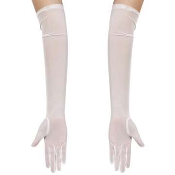 Hazhlko Women's Long Stretchy Mesh Tulle Sheer Gloves Costume Wedding Opera Halloween Party 1920's Dance Gloves White