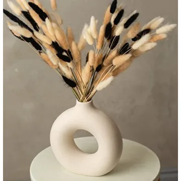 RyddeligHome White Ceramic Donut Vase for Pampas Grass