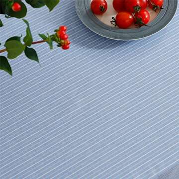 Stylish Blue and White Stripe Tablecloth with Tassels