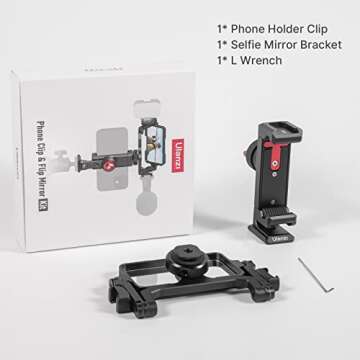 Smartphone Phone Clamp Holder w Selfie Mirror Cold Shoe Mic/Light Mount Camera Tilt Flip Screen Vlogging Accessory Video Shooting Compatible for iPhone 16 15 14 13 12 Pro Max Rig, for Sony Canon DSLR