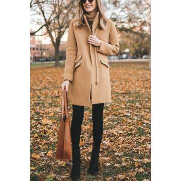 BZB Womens Winter Long Coat Zip Up Casual Wool Blend Over Stand Neck Pea Coats Mid-Long Jackets Camel