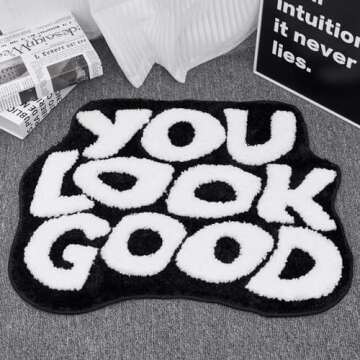 ELDONE You Look Good Bath Mat - Cool Black and White Bathroom Rugs Non Slip Washable, Black Bathroom Decor, Hypebeast Bedroom Decor Aesthetic, Cute Funny Funky Trendy Bathroom Mats 25" x 21"