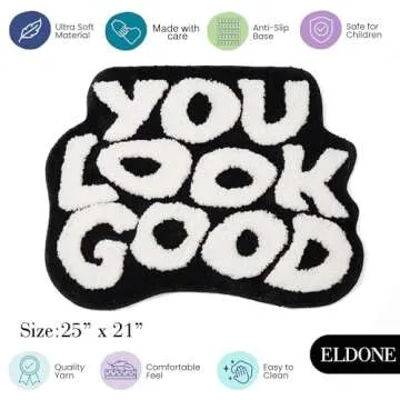ELDONE You Look Good Bath Mat - Cool Black and White Bathroom Rugs Non Slip Washable, Black Bathroom Decor, Hypebeast Bedroom Decor Aesthetic, Cute Funny Funky Trendy Bathroom Mats 25" x 21"