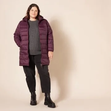 Amazon Essentials Women's Lightweight Full-Zip Water-Resistant Hooded Puffer Coat (Available in Plus Size), Burgundy, Small