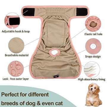 Grecle Washable Female Dog Diapers - Premium Reusable Diapers for Doggie in Heat - Highly Absorbent Dog Diapers Female for Pet Incontinence with Adjustable Snaps (Morandi, XXL)