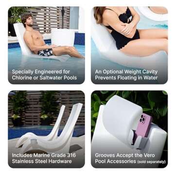 Step2 Vero Pool Chair, Fade-Resistant, Waterproof Patio Furniture for Sun Shelf, Use in Pools up to 9-Inches of Water, Weighted, White