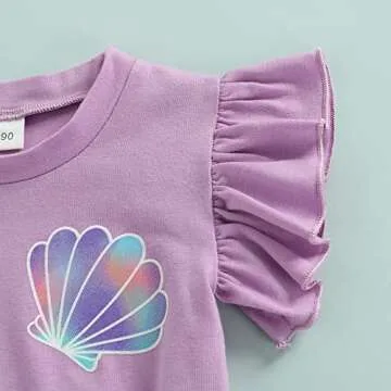 Toddler Kid Baby Girls Outfits Fly Sleeve Shell Crop Tops T-Shirt Mermaid Flared Pants Summer Birthday Clothes 1-6T
