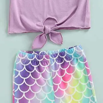 Toddler Kid Baby Girls Outfits Fly Sleeve Shell Crop Tops T-Shirt Mermaid Flared Pants Summer Birthday Clothes 1-6T