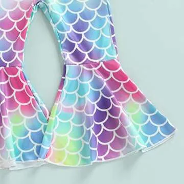 Toddler Kid Baby Girls Outfits Fly Sleeve Shell Crop Tops T-Shirt Mermaid Flared Pants Summer Birthday Clothes 1-6T