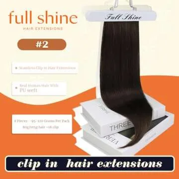 Full Shine Clip in Hair Extensions Real Human Hair Dark Brown Seamless Hair Extensions 18 Inch 120 g