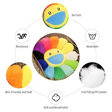 FIONOUT Flower Pillow,Flower Shaped Throw Pillow,Flower Face Floor Cushions Floor Pillow,Colorful Sunflower Plush Pillow,Cute Room Decor Decorative Pillows for Sofa Bedroom Car(40cm/15.7in)