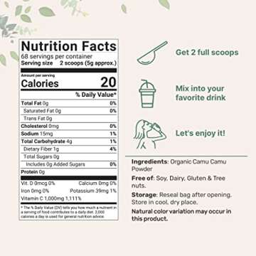 Organic Camu Camu Powder, 12 oz | High Natural Vitamin C Level | Fresh Freeze-Dried Berries Source |...