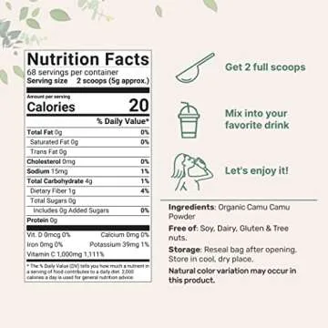 Organic Camu Camu Powder, 12 oz | High Natural Vitamin C Level | Fresh Freeze-Dried Berries Source |...