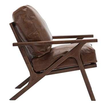 Guyou Mid Century Modern Faux Leather Accent Chair, Comfy Retro Upholstered Wooden Lounge Arm Chair for Living Room/Bedroom/Hosting Room (Dark Brown)