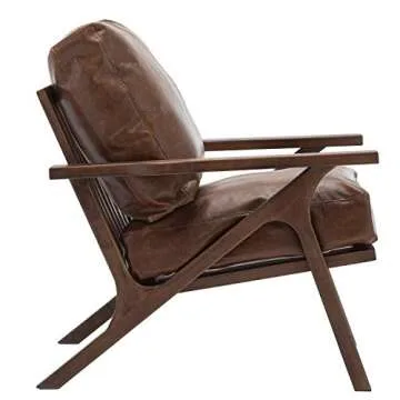 Guyou Mid Century Modern Faux Leather Accent Chair, Comfy Retro Upholstered Wooden Lounge Arm Chair for Living Room/Bedroom/Hosting Room (Dark Brown)