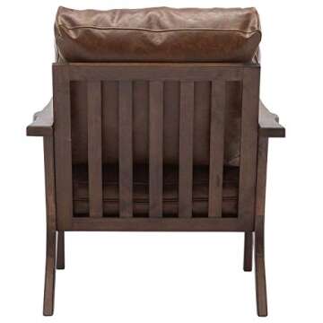 Guyou Mid Century Modern Faux Leather Accent Chair, Comfy Retro Upholstered Wooden Lounge Arm Chair for Living Room/Bedroom/Hosting Room (Dark Brown)