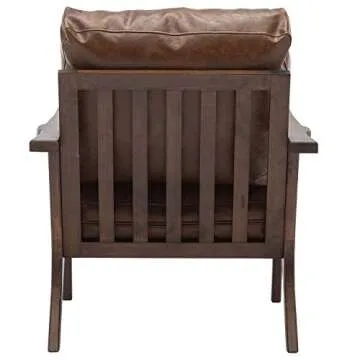 Guyou Mid Century Modern Faux Leather Accent Chair, Comfy Retro Upholstered Wooden Lounge Arm Chair for Living Room/Bedroom/Hosting Room (Dark Brown)