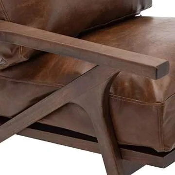 Guyou Mid Century Modern Faux Leather Accent Chair, Comfy Retro Upholstered Wooden Lounge Arm Chair for Living Room/Bedroom/Hosting Room (Dark Brown)