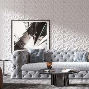 Art3dwallpanels 33 Pack 3D Wall Panel Diamond for Interior Wall Décor, PVC Flower Textured Wall Panels for Living Room Lobby Bedroom Hotel Office, White, 12''x12'' Cover 32.Sq.Ft.