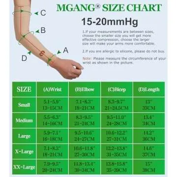 MGANG Lymphedema Compression Arm Sleeve for Women Men, Opaque, 15-20 mmHg Compression Full Arm Suppo...