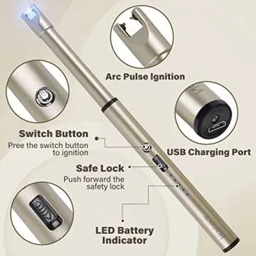 Navpeak Candle Lighter Long Neck Windproof Electric Arc Lighter for Gas Stove Fireplace BBQ Kitchen Grills (Champagne Gold)