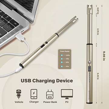 Navpeak Candle Lighter Long Neck Windproof Electric Arc Lighter for Gas Stove Fireplace BBQ Kitchen Grills (Champagne Gold)