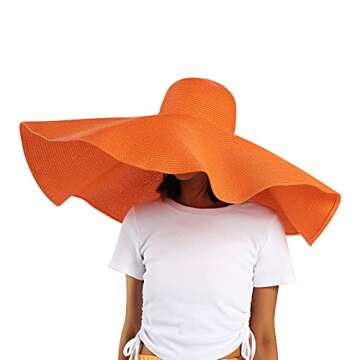 Women's Oversized Straw Hat Large Brim Sun Hat Beach Cap Big Foldable Floppy Sunshade Hats Outdoor Summer Sun Beach Hat (Black)