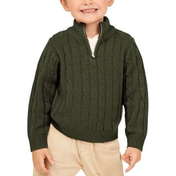 Zhaovi's Toddler Boys Girls Sweater Twisted Knit Cable 1/4 Zip Sweaters Outfit Baby Winter Long Slee...
