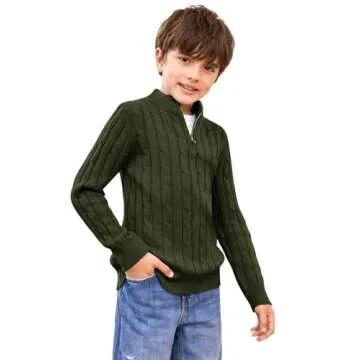 Zhaovi's Toddler Boys Girls Sweater Twisted Knit Cable 1/4 Zip Sweaters Outfit Baby Winter Long Sleeve Warm Soft Outwear Army Green