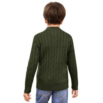 Zhaovi's Toddler Boys Girls Sweater Twisted Knit Cable 1/4 Zip Sweaters Outfit Baby Winter Long Sleeve Warm Soft Outwear Army Green
