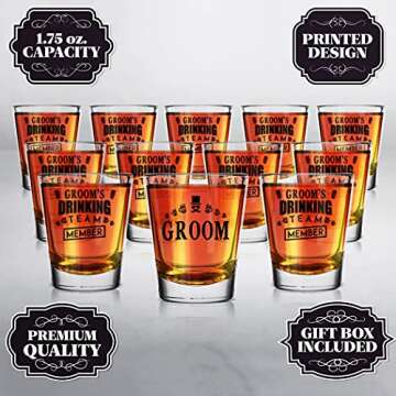 Groom Shot Glass Set for Weddings and Bachelor Parties 12 Pack