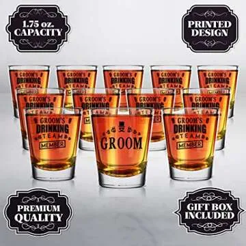 Groom Shot Glass Set for Weddings and Bachelor Parties 12 Pack