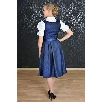 Elegant Bavarian Midi Dirndl Dress in Royal Blue Gold
