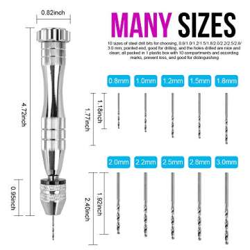 LEOBRO Hand Drill, Steel Pin Vise with 10 PCS Small Drill Bits (0.8 mm-3 mm), Ideal for Resin, Wood,...