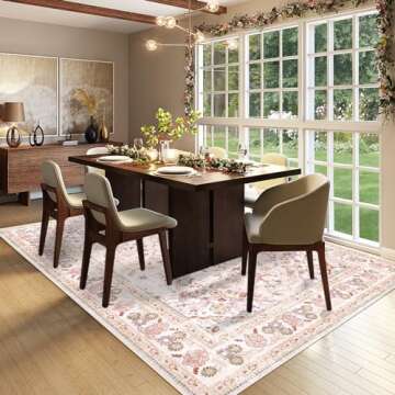 Vhong Pink Area Rugs Washable Boho Vintage Modern Neutral Large Carpet 5×7 High Traffic Rugs for Dinning Room Living Room Bedroom Girls' Room Nursery Room Non Slip